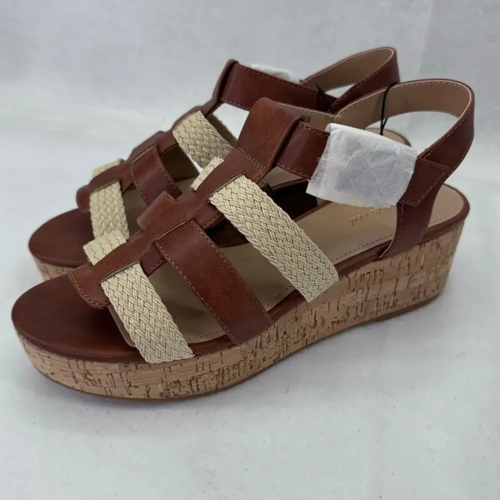 NWT Violet & Red Capree Woven Braid Wedge sz 9.5 Cognac Brown Sandals Stitch Fix